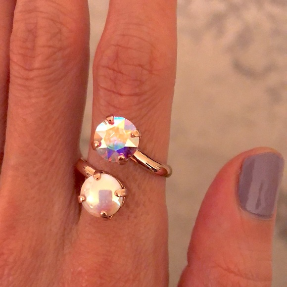 Aurora Borealis + Vintage White Swarovski Crystal Ring - Picture 1 of 14